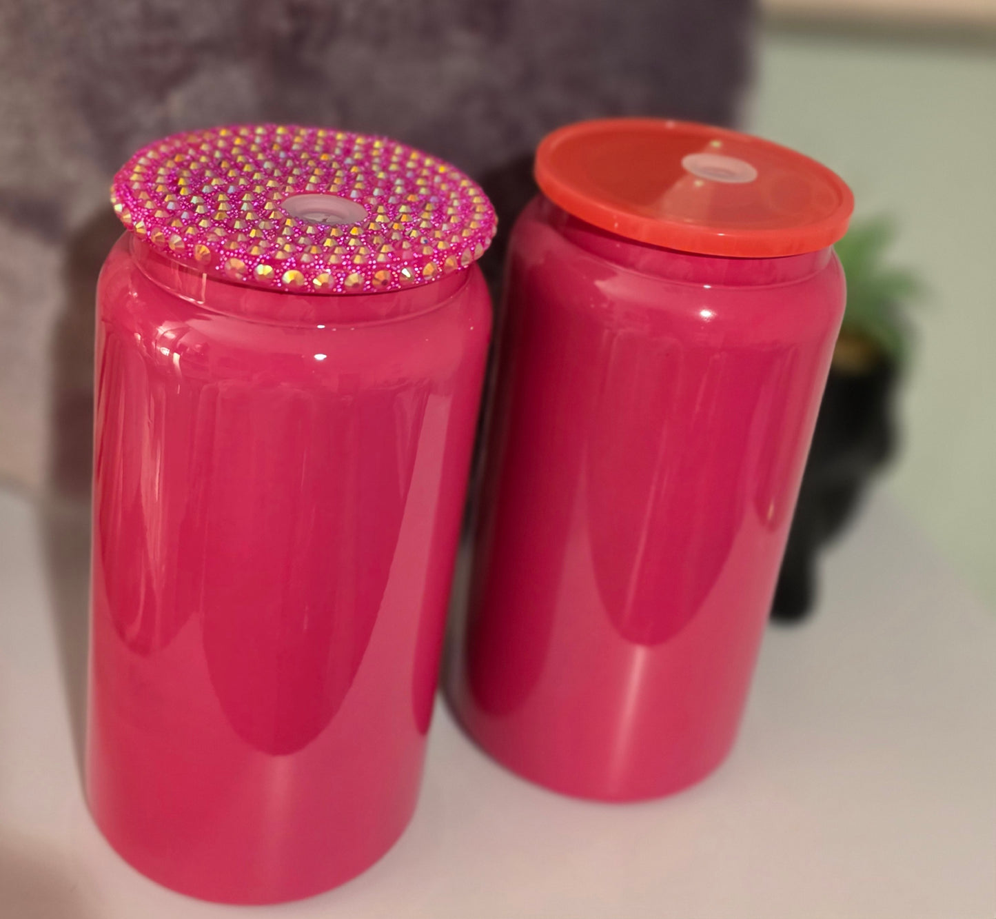 16 oz Stainless Steel Can Tumbler with Straw & Flower Topper